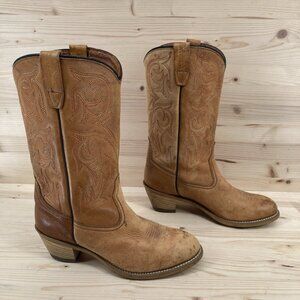 Vintage 1969 Womens Wolverine Cowboy Brown Leather Boots Sz 8.5 Embroider Rodeo